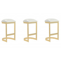 Manhattan Comfort 3-BS006-WH Aura 28.54 in. White and Polished Brass Stainless Steel Bar Stool (Set of 3)